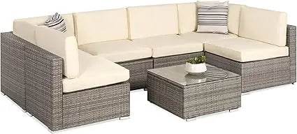 7-Piece Modular Outdoor Wicker Patio Sectional Set - Omega Lifestyles
