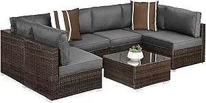 7-Piece Modular Outdoor Wicker Patio Sectional Set - Omega Lifestyles