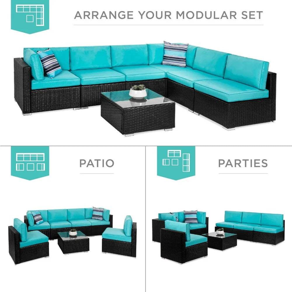 7-Piece Modular Outdoor Wicker Patio Sectional Set - Omega Lifestyles