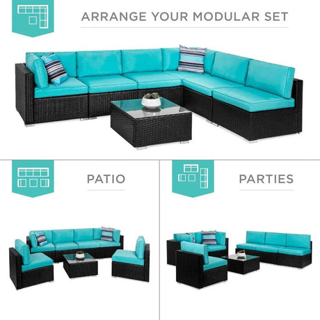 7-Piece Modular Outdoor Wicker Patio Sectional Set - Omega Lifestyles