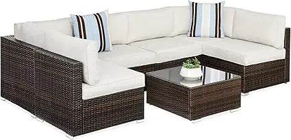 7-Piece Modular Outdoor Wicker Patio Sectional Set - Omega Lifestyles