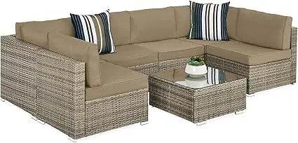 7-Piece Modular Outdoor Wicker Patio Sectional Set - Omega Lifestyles