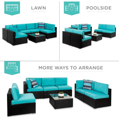 7-Piece Modular Outdoor Wicker Patio Sectional Set - Omega Lifestyles