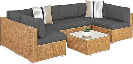7-Piece Modular Outdoor Wicker Patio Sectional Set - Omega Lifestyles