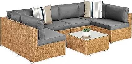 7-Piece Modular Outdoor Wicker Patio Sectional Set - Omega Lifestyles