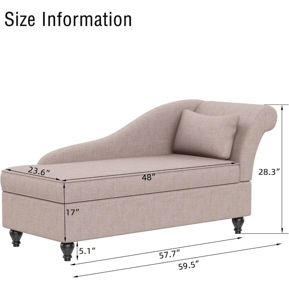 Modern Indoor Storage Upholstered Fabric Chaise Lounge - Omega Lifestyles