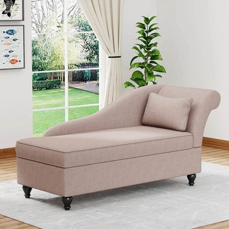 Modern Indoor Storage Upholstered Fabric Chaise Lounge - Omega Lifestyles