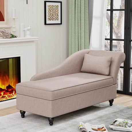 Modern Indoor Storage Upholstered Fabric Chaise Lounge - Omega Lifestyles