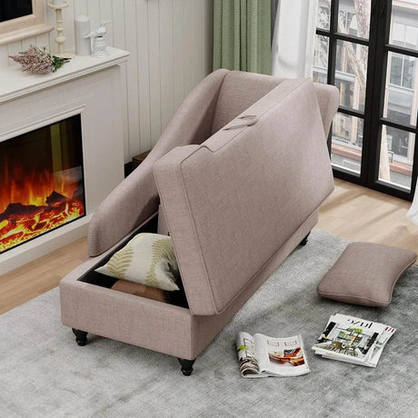 Modern Indoor Storage Upholstered Fabric Chaise Lounge - Omega Lifestyles