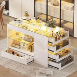 Modern White Glossy Closet Island With Drawers And Light - Omega Lifestyles