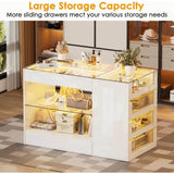 Modern White Glossy Closet Island With Drawers And Light - Omega Lifestyles