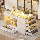 Modern White Glossy Closet Island With Drawers And Light - Omega Lifestyles