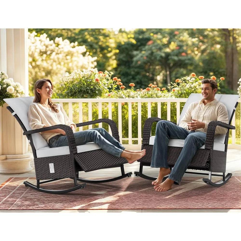 Outdoor Furniture Set Of 2 Adjustable PE Rattan Rocking Chairs - Omega Lifestyles