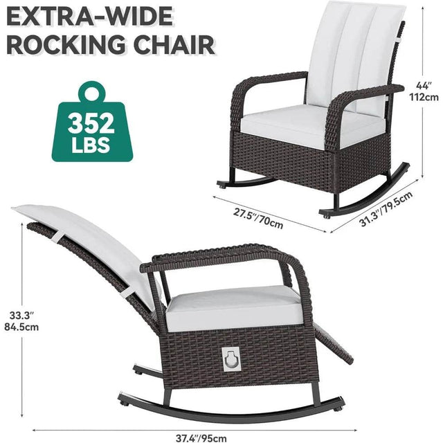 Outdoor Furniture Set Of 2 Adjustable PE Rattan Rocking Chairs - Omega Lifestyles