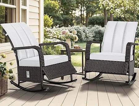 Outdoor Furniture Set Of 2 Adjustable PE Rattan Rocking Chairs - Omega Lifestyles