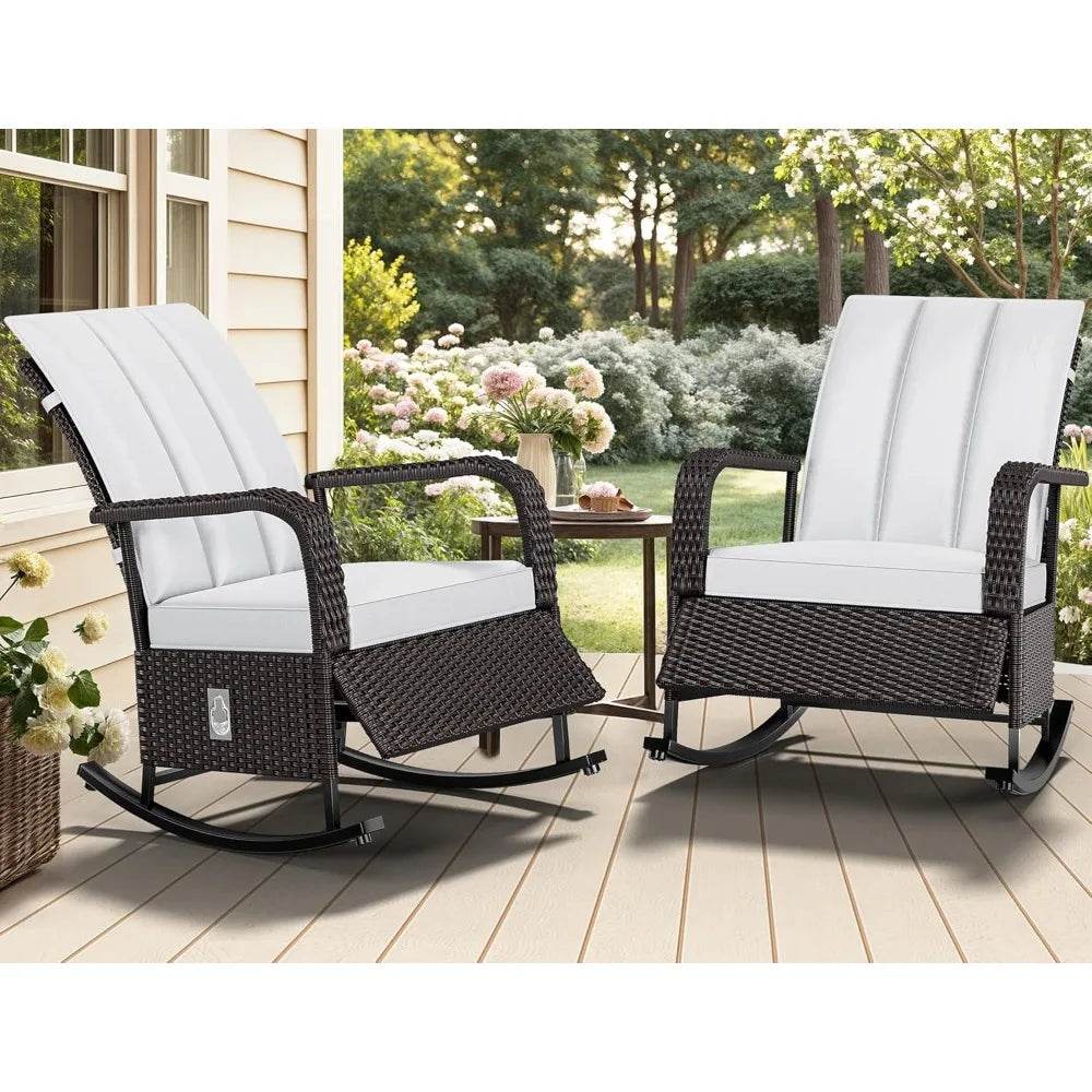 Outdoor Furniture Set Of 2 Adjustable PE Rattan Rocking Chairs - Omega Lifestyles