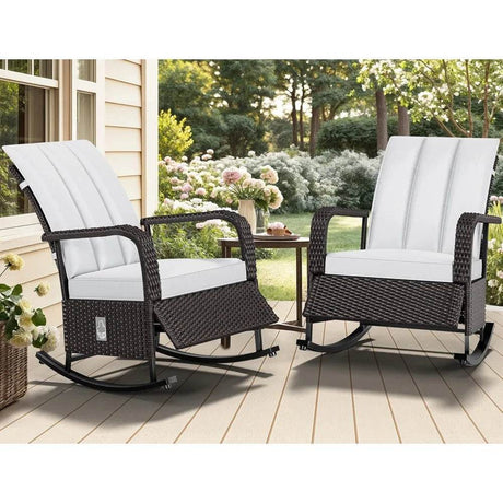 Outdoor Furniture Set Of 2 Adjustable PE Rattan Rocking Chairs - Omega Lifestyles