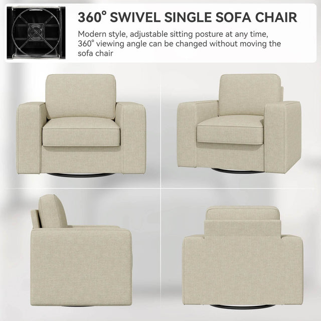 Modern Linen 360-Degree Swivel Armchair - Omega Lifestyles
