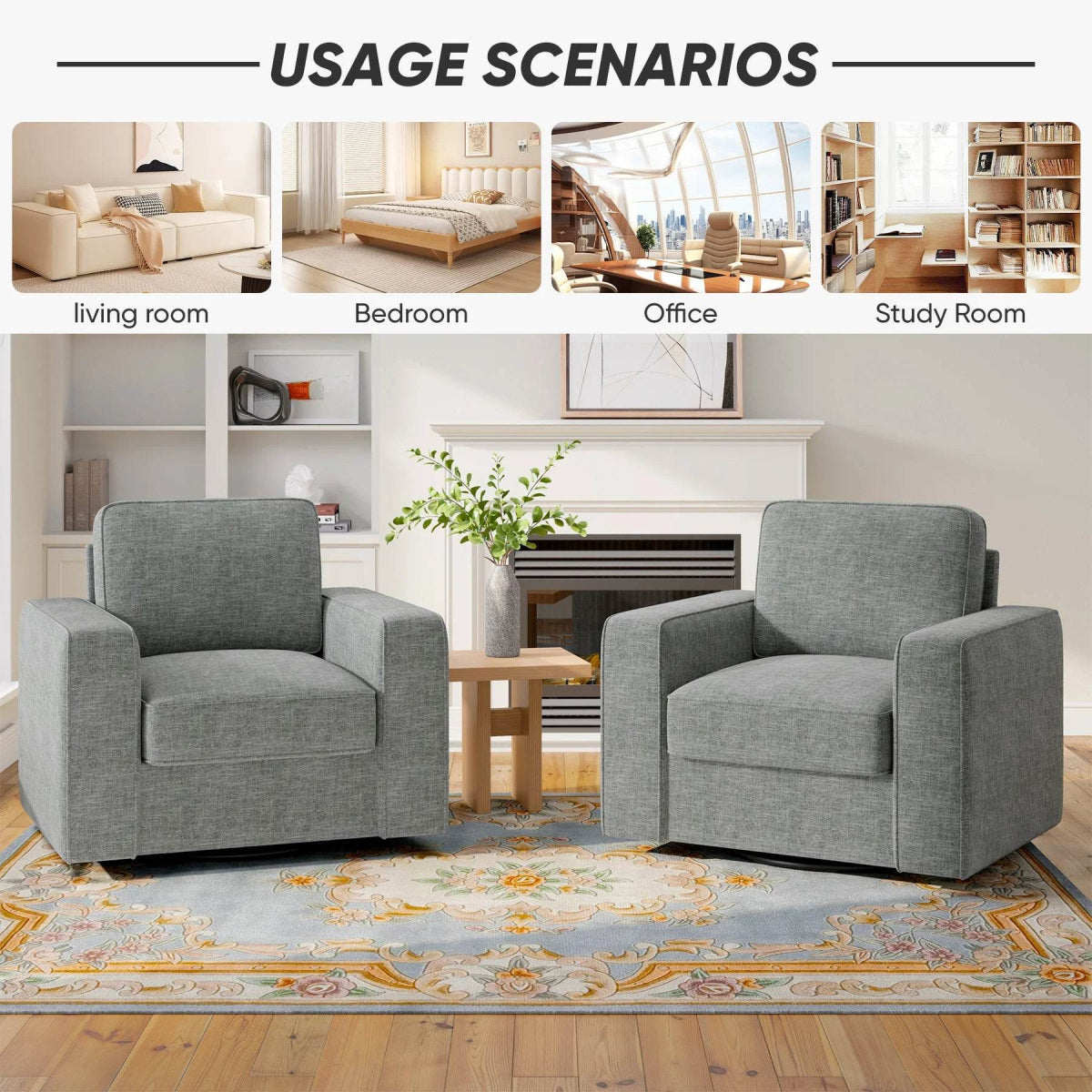 Modern Linen 360-Degree Swivel Armchair - Omega Lifestyles