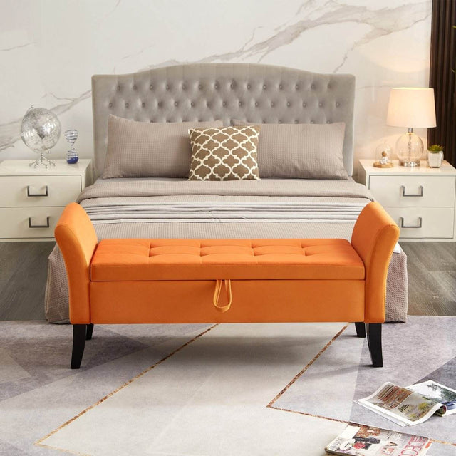 Velvet Storage Bed Bench With Foam Cushion - Omega Lifestyles