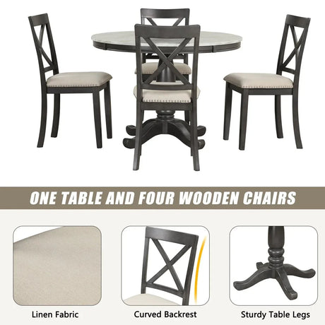 5-Piece Solid Wood Dining Table and Chairs Set - Omega Lifestyles