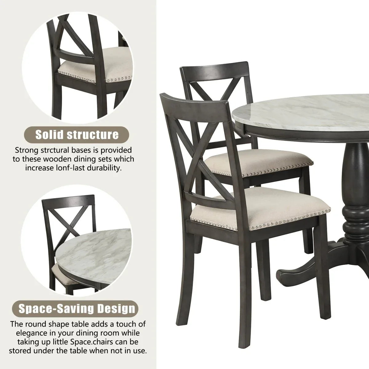 5-Piece Solid Wood Dining Table and Chairs Set - Omega Lifestyles