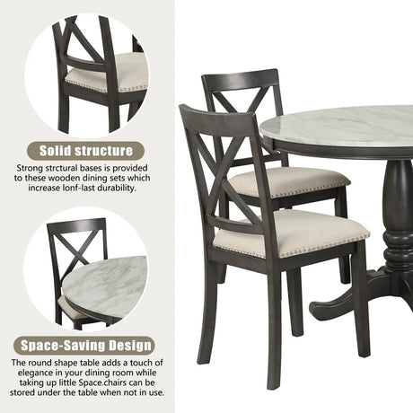 5-Piece Solid Wood Dining Table and Chairs Set - Omega Lifestyles