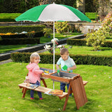 Kids Wooden Outdoor Picnic Table With Adjustable Umbrella - Outsunny - Omega Lifestyles