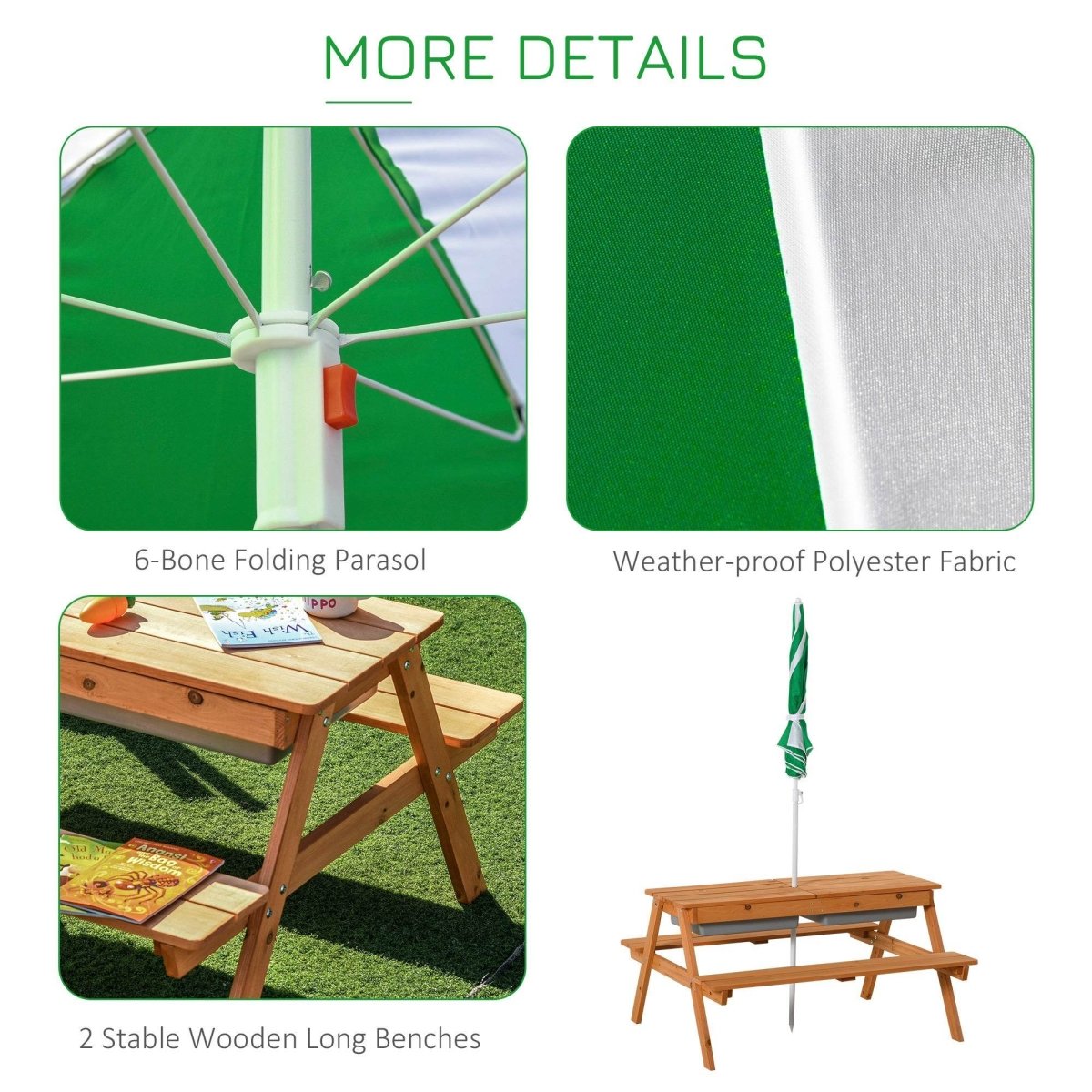 Kids Wooden Outdoor Picnic Table With Adjustable Umbrella - Outsunny - Omega Lifestyles