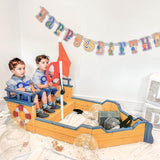 Wooden Kids Pirate Sandbox With Bench Storage Seating - Outsunny - Omega Lifestyles