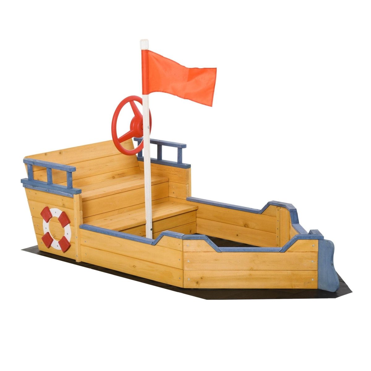 Wooden Kids Pirate Sandbox With Bench Storage Seating - Outsunny - Omega Lifestyles