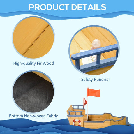 Wooden Kids Pirate Sandbox With Bench Storage Seating - Outsunny - Omega Lifestyles