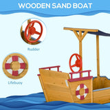 Wooden Pirate Ship Sandbox With Canopy and Storage Bench - Outsunny - Omega Lifestyles