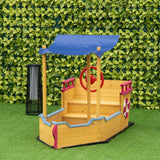 Wooden Pirate Ship Sandbox With Canopy and Storage Bench - Outsunny - Omega Lifestyles