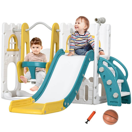6 - in - 1 Indoor Toddler Slide Swing Playset With Basketball Hoop - Qaba - Omega Lifestyles