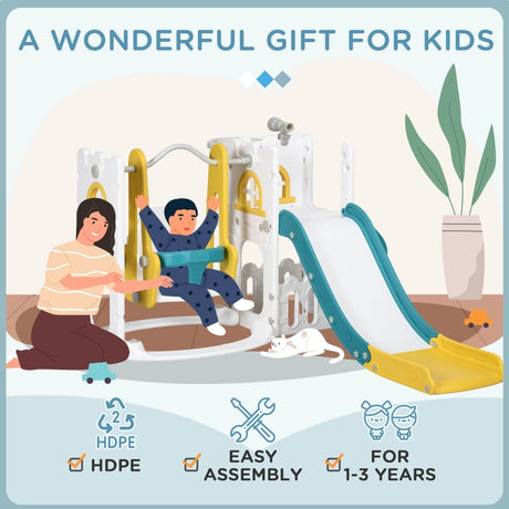 6 - in - 1 Indoor Toddler Slide Swing Playset With Basketball Hoop - Qaba - Omega Lifestyles