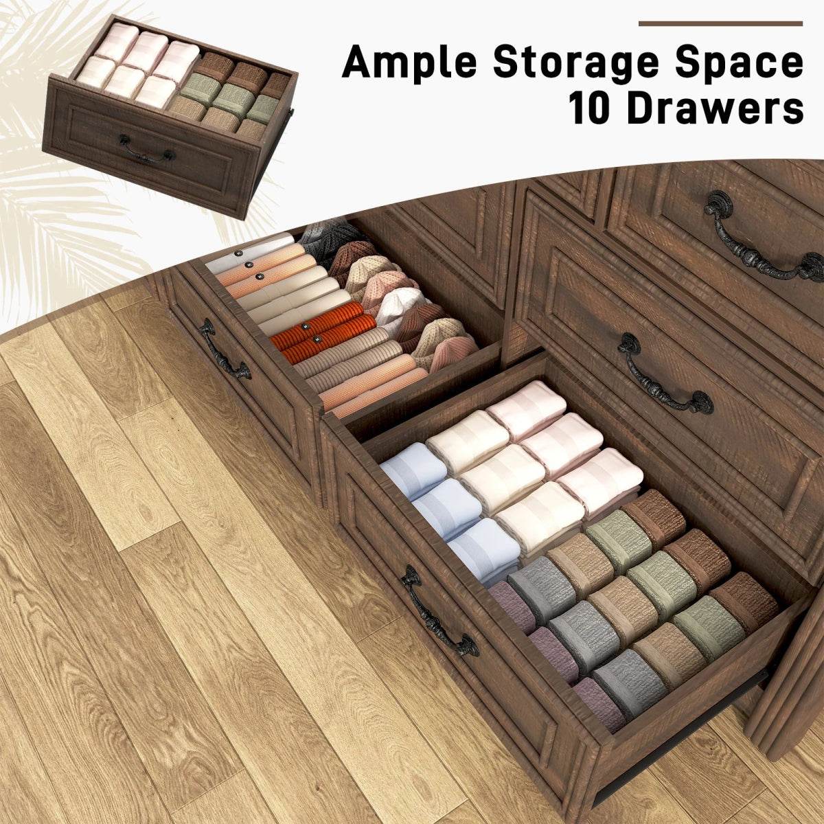 Farmhouse 10-Drawer Engineered Wood Dresser - Omega Lifestyles