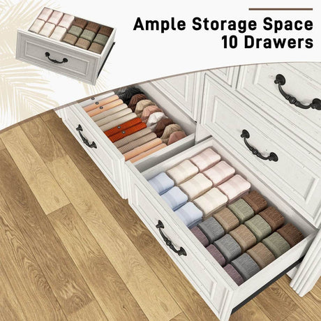 Farmhouse 10-Drawer Engineered Wood Dresser - Omega Lifestyles