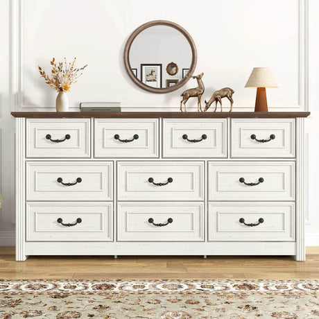 Farmhouse 10-Drawer Engineered Wood Dresser - Omega Lifestyles