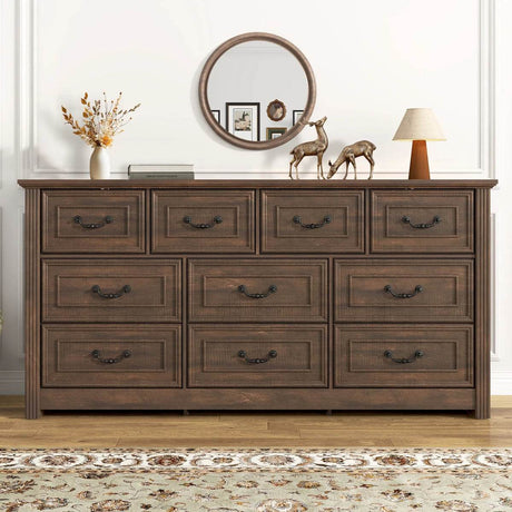 Farmhouse 10-Drawer Engineered Wood Dresser - Omega Lifestyles