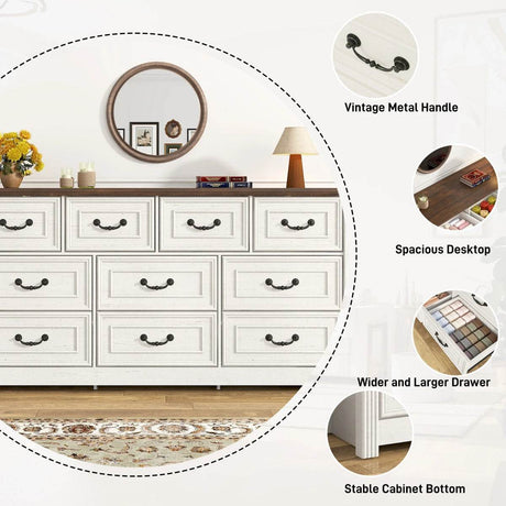 Farmhouse 10-Drawer Engineered Wood Dresser - Omega Lifestyles