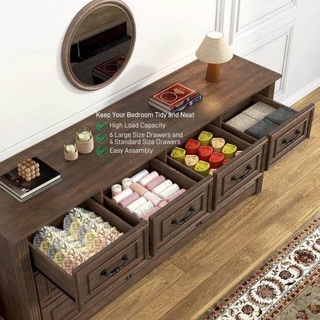 Farmhouse 10-Drawer Engineered Wood Dresser - Omega Lifestyles