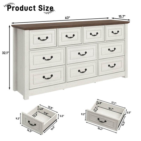 Farmhouse 10-Drawer Engineered Wood Dresser - Omega Lifestyles