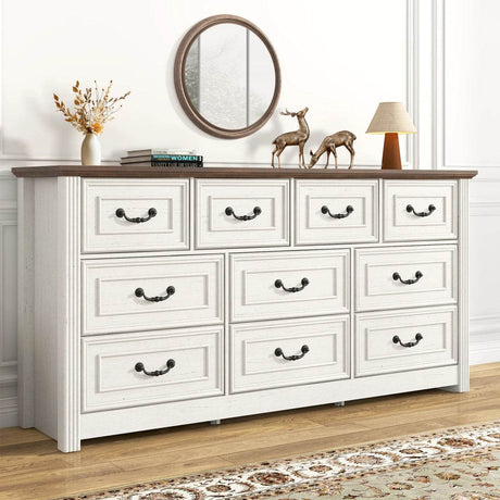 Farmhouse 10-Drawer Engineered Wood Dresser - Omega Lifestyles