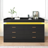 Modern 6 Drawer Wooden Dresser With LED Light - Omega Lifestyles