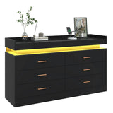 Modern 6 Drawer Wooden Dresser With LED Light - Omega Lifestyles