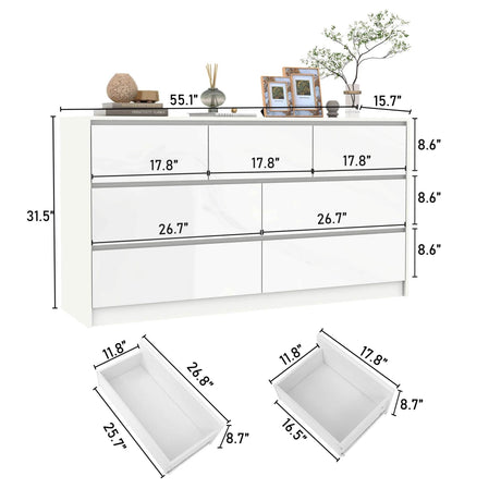 Modern 7-Drawer High Gloss Wood Dresser Chest - Omega Lifestyles