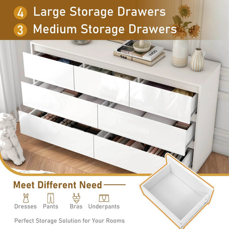 Modern 7-Drawer High Gloss Wood Dresser Chest - Omega Lifestyles