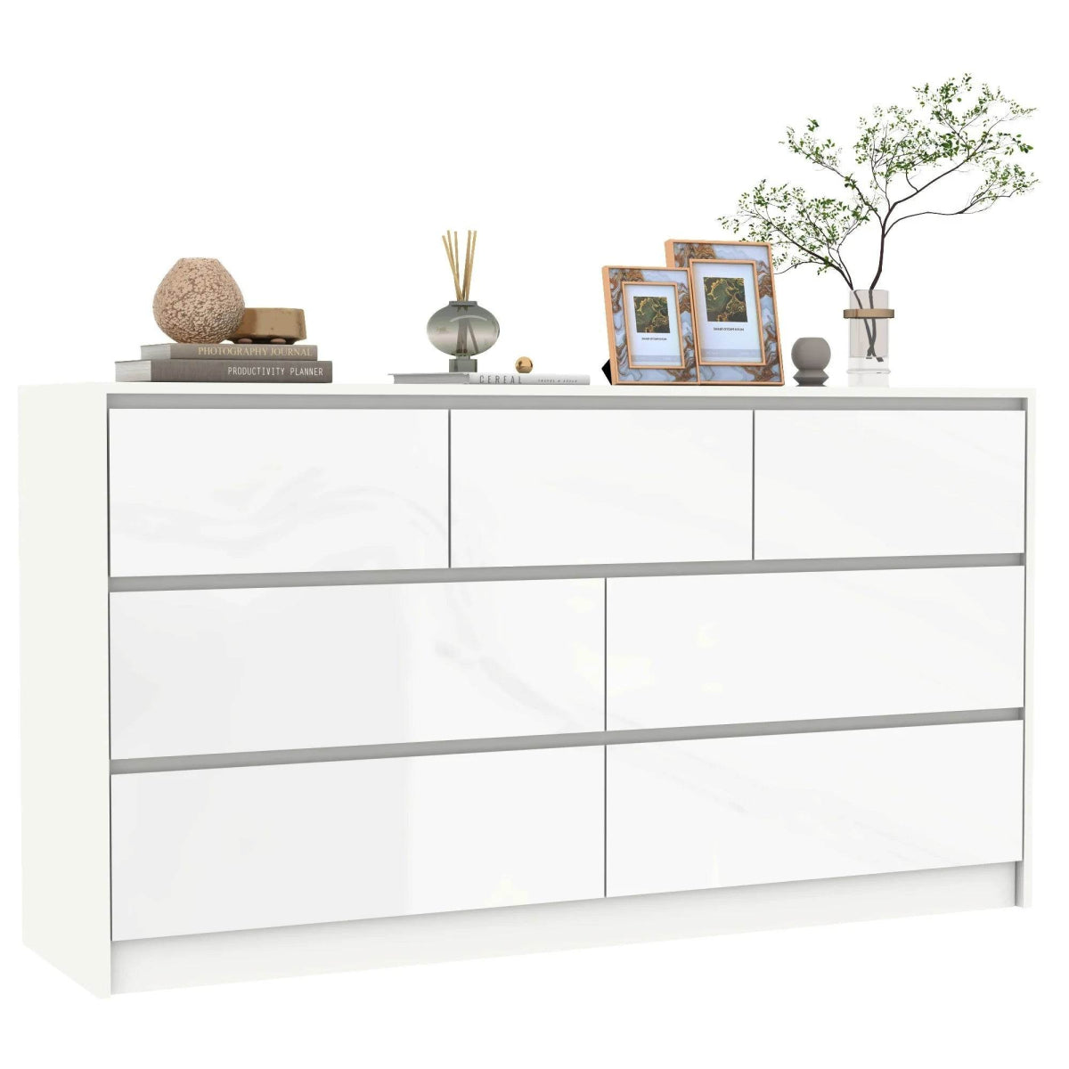 Modern 7-Drawer High Gloss Wood Dresser Chest - Omega Lifestyles