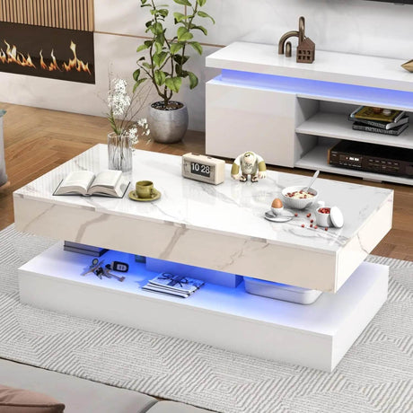 Modern LED Coffee Table With Storage Drawers - Omega Lifestyles